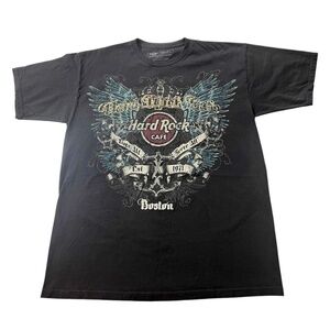 Hard Rock Cafe Boston Affliction Style Y2K Rock Gold Design Black T Shirt L